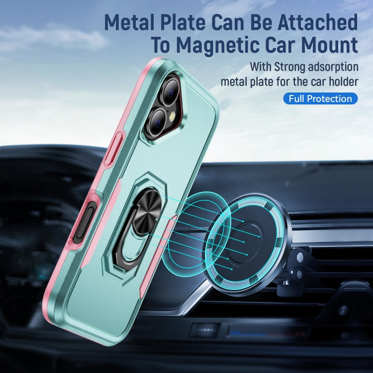 For iPhone 16 Plus Pioneer Armor Heavy Duty PC + TPU Phone Case with Holder(Green+Pink) - iPhone 16 Plus Cases by buy2fix | Online Shopping UK | buy2fix