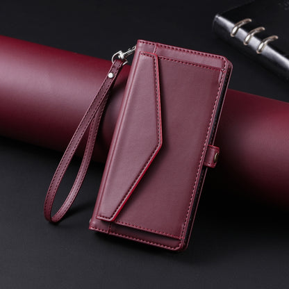 For iPhone 16 Plus Wallet Multi-card Slot Leather Phone Case with Lanyard(Wine Red) - iPhone 16 Plus Cases by buy2fix | Online Shopping UK | buy2fix