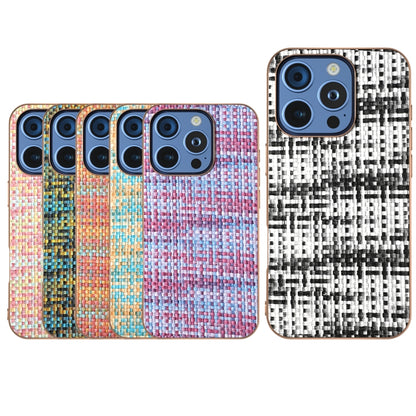 For iPhone 16 Pro Max Electroplated Frame Color Lattice Texture PU Phone Case(Purple) - iPhone 16 Pro Max Cases by buy2fix | Online Shopping UK | buy2fix