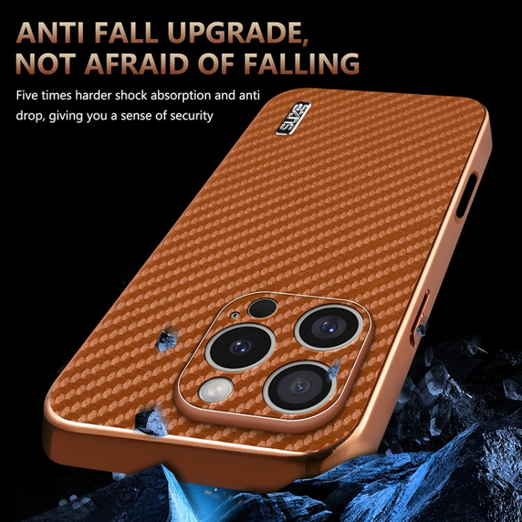 For iPhone 16 Pro AZNS Electroplated Edge Carbon Fiber Texture Phone Case(Brown) - iPhone 16 Pro Cases by AZNS | Online Shopping UK | buy2fix