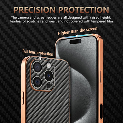 For iPhone 16 Pro AZNS Electroplated Edge Carbon Fiber Texture Phone Case(Brown) - iPhone 16 Pro Cases by AZNS | Online Shopping UK | buy2fix