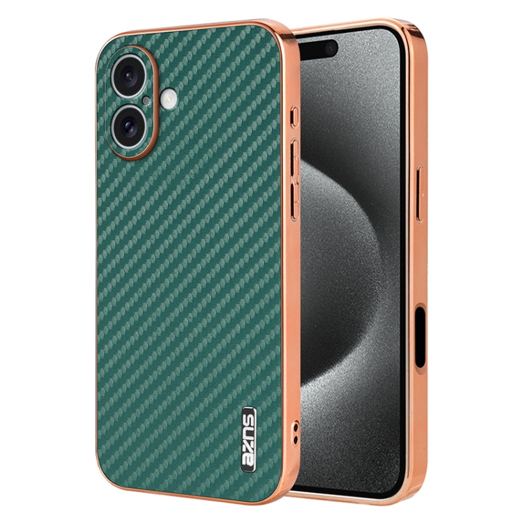 For iPhone 16 Plus AZNS Electroplated Edge Carbon Fiber Texture Phone Case(Green) - iPhone 16 Plus Cases by AZNS | Online Shopping UK | buy2fix