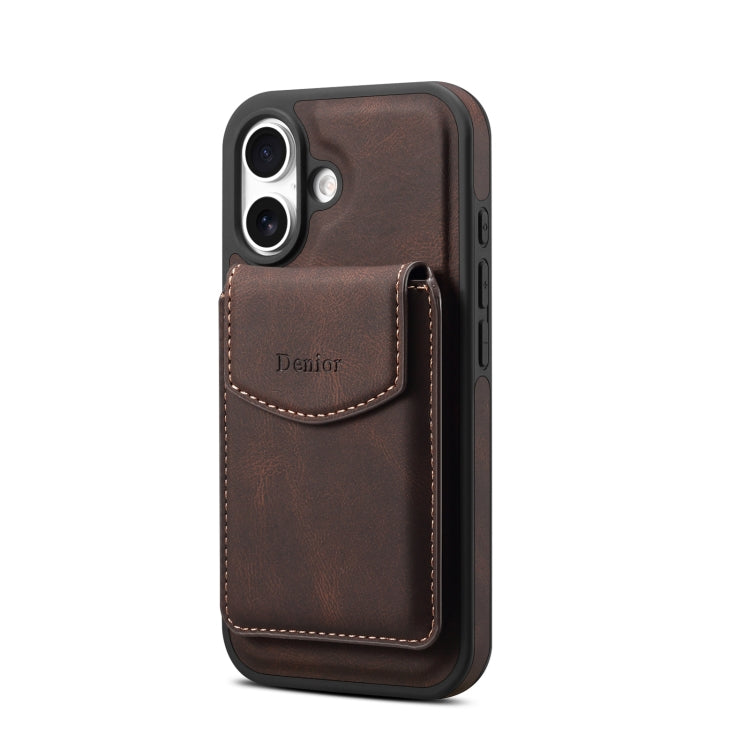 For iPhone 16 Denior D19 Skin Feel MagSafe Detachable Card Slot Phone Case(Brown) - iPhone 16 Cases by Denior | Online Shopping UK | buy2fix