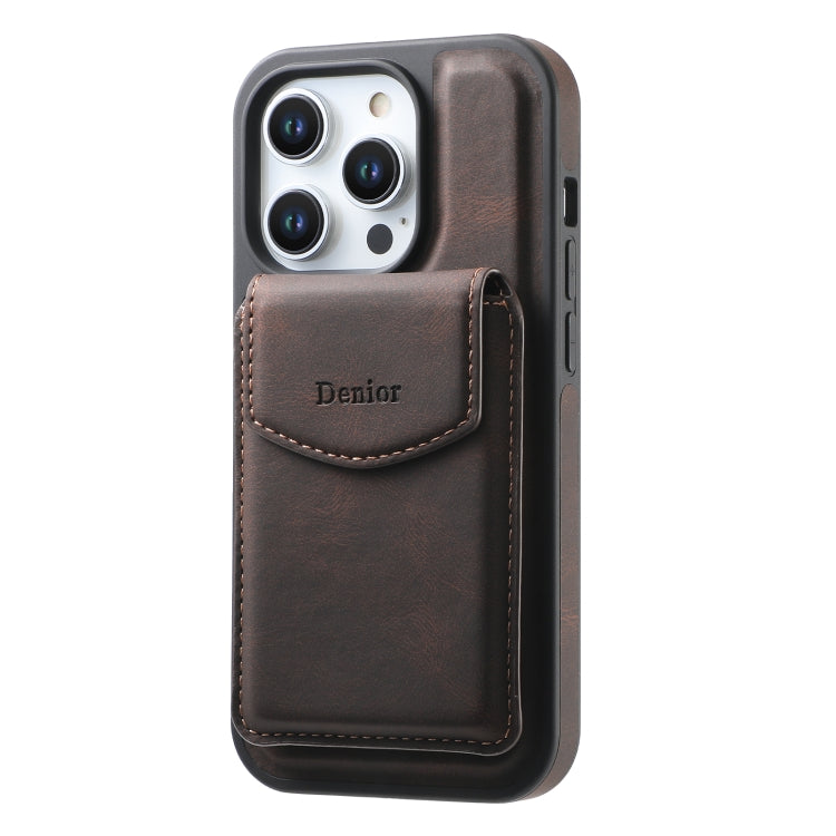 For iPhone 14 Pro Denior D19 Skin Feel MagSafe Detachable Card Slot Phone Case(Brown) - iPhone 14 Pro Cases by Denior | Online Shopping UK | buy2fix