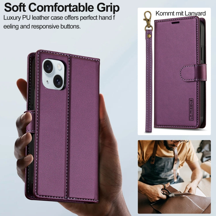 For iPhone 14 LC.IMEEKE L2 Series Detachable Magsafe PU Phone Case with Lanyard(Purple) - iPhone 14 Cases by LC.IMEEKE | Online Shopping UK | buy2fix