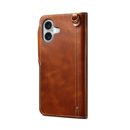 For iPhone 16 Plus Denior B01 Oil Wax Cowhide Magnetic Button Genuine Leather Case(Brown) - iPhone 16 Plus Cases by Denior | Online Shopping UK | buy2fix