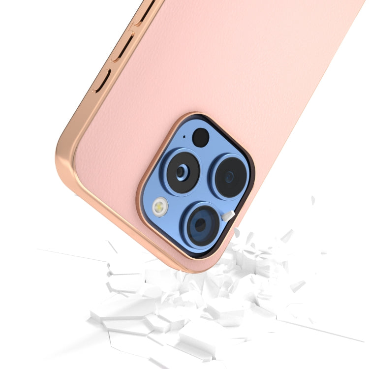 For iPhone 16 Pro PU Leather Electroplating Frame Full Coverage Phone Case(Light Pink) - iPhone 16 Pro Cases by buy2fix | Online Shopping UK | buy2fix