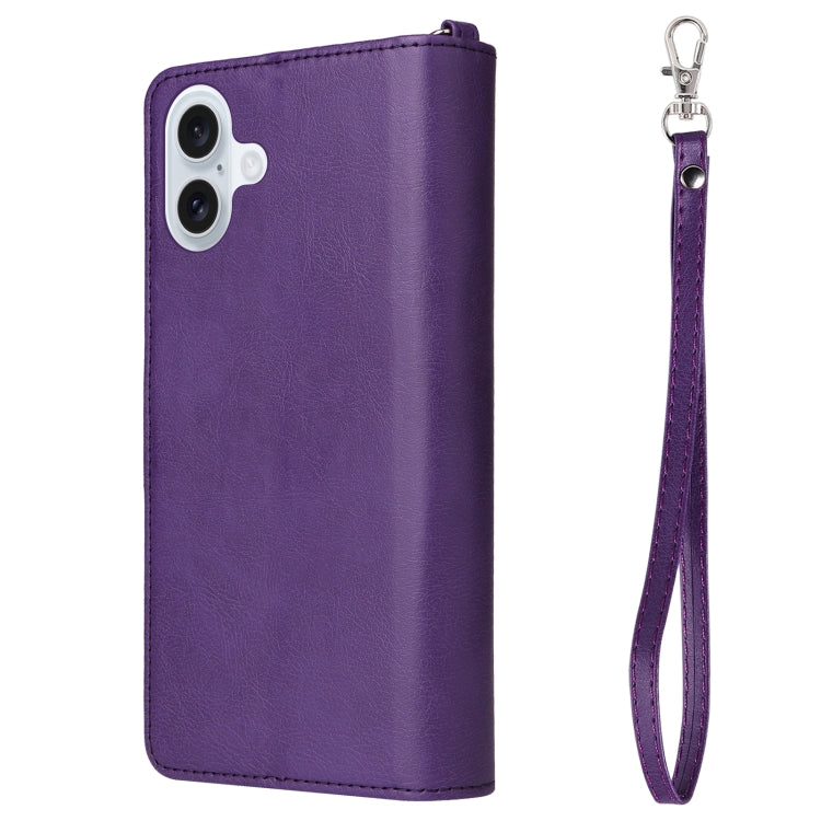 For iPhone 16 Plus Solid Color 2 in 1 Zipper Shockproof Phone Case(Purple) - iPhone 16 Plus Cases by buy2fix | Online Shopping UK | buy2fix