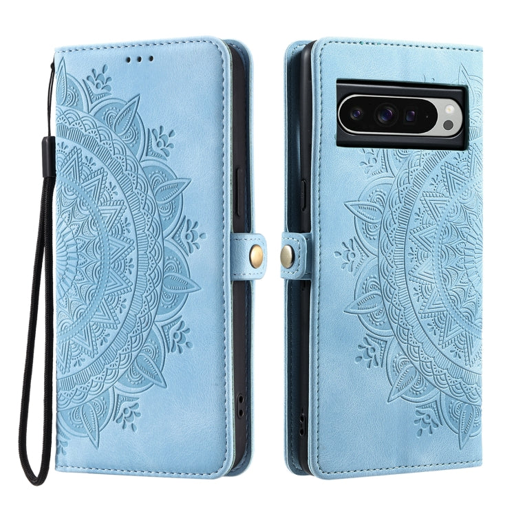 For Google Pixel 9 Pro XL Skin Feel Totem Embossed Leather Phone Case(Blue) - Google Cases by buy2fix | Online Shopping UK | buy2fix