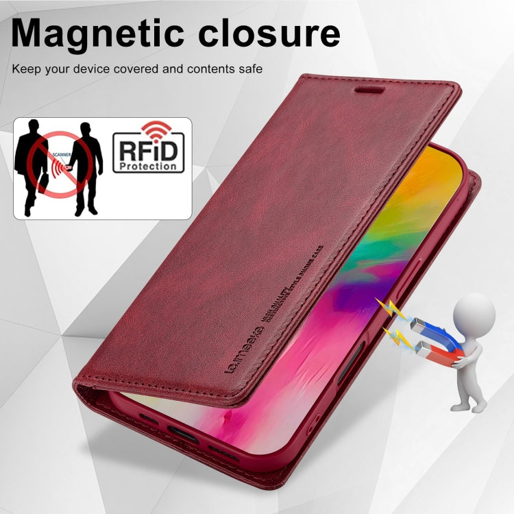 For iPhone 16 LC.IMEEKE RFID Anti-theft Leather Phone Case(Red) - iPhone 16 Cases by LC.IMEEKE | Online Shopping UK | buy2fix