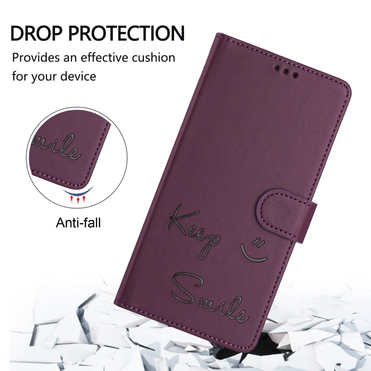 For Motorola Moto G Stylus 5G 2024 Smile Embossing RFID Leather Phone Case(Violet) - Motorola Cases by buy2fix | Online Shopping UK | buy2fix