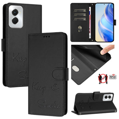 For Motorola Moto G Power 5G 2024 Smile Embossing RFID Leather Phone Case(Black) - Motorola Cases by buy2fix | Online Shopping UK | buy2fix