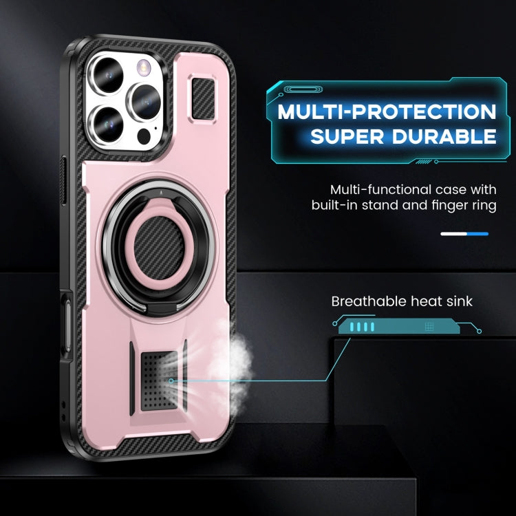 For iPhone 16 Pro Ring Holder Carbon Fiber PC Hybrid TPU Phone Case(Rose Gold) - iPhone 16 Pro Cases by buy2fix | Online Shopping UK | buy2fix