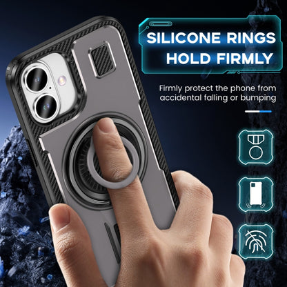 For iPhone 16 Plus Ring Holder Carbon Fiber PC Hybrid TPU Phone Case(Grey) - iPhone 16 Plus Cases by buy2fix | Online Shopping UK | buy2fix