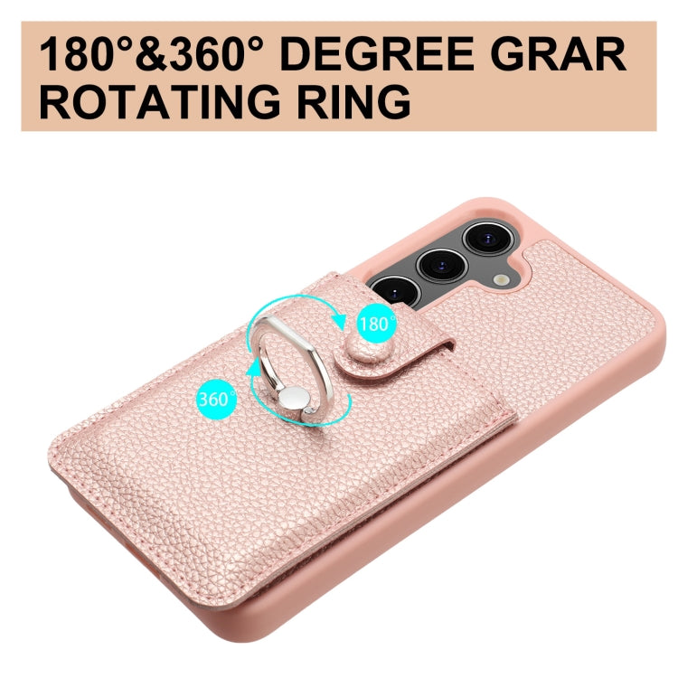 For Samsung Galaxy S25+ 5G Litchi Texture Drawing Card Bag Ring Holder Phone Case(Wine Red) - Galaxy S25+ 5G Cases by buy2fix | Online Shopping UK | buy2fix