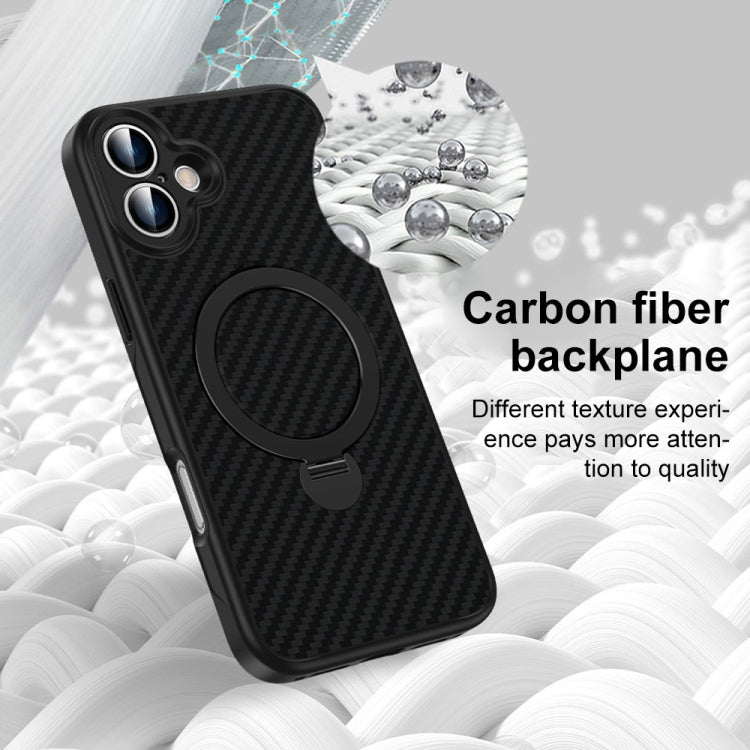 For iPhone 15 Carbon Fiber MagSafe 360 Degree Rotating Holder Phone Case(Black) - iPhone 15 Cases by buy2fix | Online Shopping UK | buy2fix