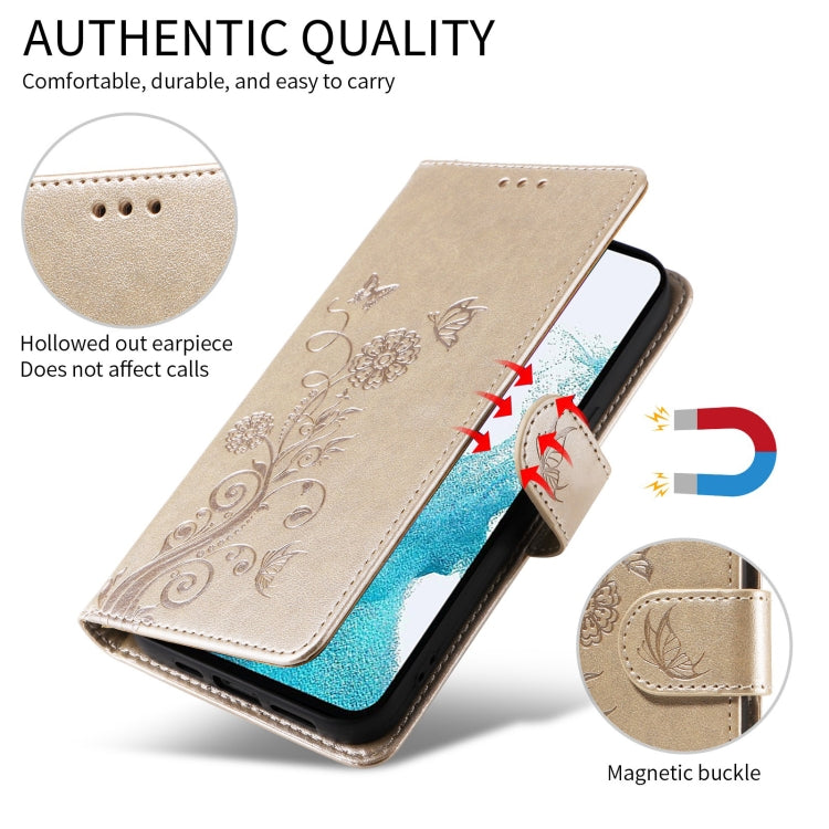 For OnePlus 12 Embossed Butterfly Flowers Leather Phone Case(Gold) - OnePlus Cases by buy2fix | Online Shopping UK | buy2fix