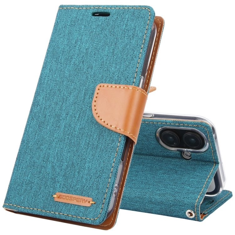 For iPhone 16 Plus GOOSPERY CANVAS DIARY Fabric Texture Flip Leather Phone Case(Green) - iPhone 16 Plus Cases by GOOSPERY | Online Shopping UK | buy2fix