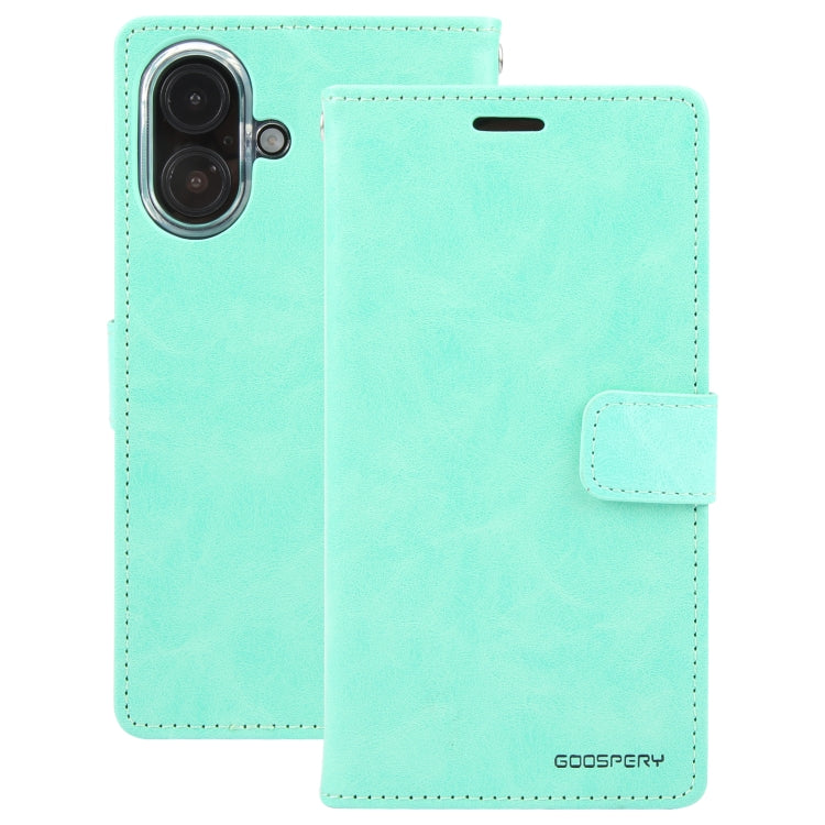 For iPhone 16 GOOSPERY BLUE MOON Crazy Horse Texture Leather Phone Case(Mint Green) - iPhone 16 Cases by GOOSPERY | Online Shopping UK | buy2fix