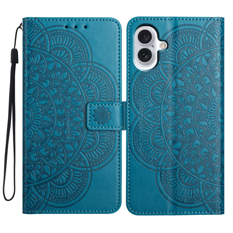 For iPhone 16 Plus Flower Embossed Leather Phone Case(Blue) - iPhone 16 Plus Cases by buy2fix | Online Shopping UK | buy2fix