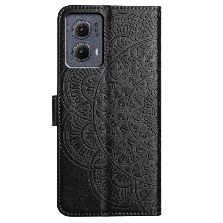 For Motorola Edge 2024 Flower Embossed Leather Phone Case(Black) - Motorola Cases by buy2fix | Online Shopping UK | buy2fix