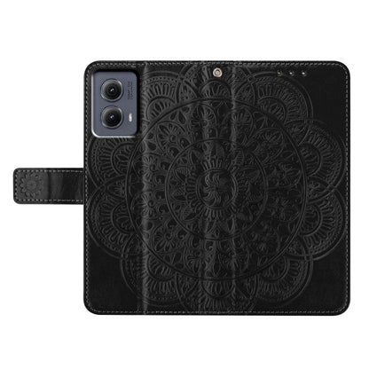 For Motorola Edge 2024 Flower Embossed Leather Phone Case(Black) - Motorola Cases by buy2fix | Online Shopping UK | buy2fix