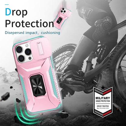 For iPhone 16 Pro Sliding Camshield Holder Phone Case(Pink + Grey Green) - iPhone 16 Pro Cases by buy2fix | Online Shopping UK | buy2fix