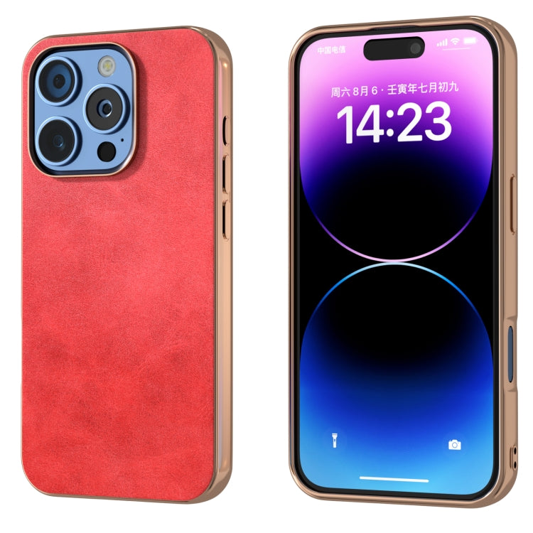 For iPhone 16 Pro Max Nano Electroplating Dual Color Cowhide Texture Protective Phone Case(Red) - iPhone 16 Pro Max Cases by buy2fix | Online Shopping UK | buy2fix