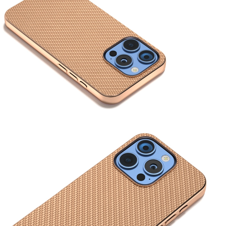 For iPhone 16 Pro Max Nano Electroplating Carbon Fiber Texture Phone Case(Gold) - iPhone 16 Pro Max Cases by buy2fix | Online Shopping UK | buy2fix