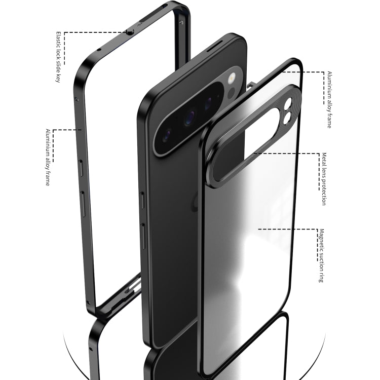 For Google Pixel 9 Pro XL Snap Buckle Metal Frame Frosted Phone Case(Black) - Google Cases by buy2fix | Online Shopping UK | buy2fix