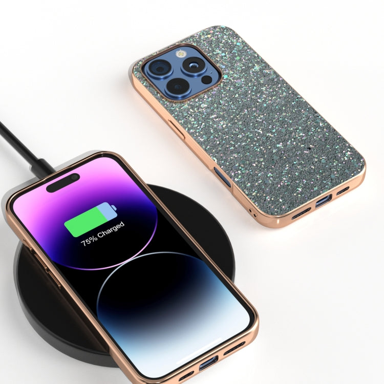 For iPhone 16 Pro Electroplating Frame Colorful Glitter Phone Case(Black Green) - iPhone 16 Pro Cases by buy2fix | Online Shopping UK | buy2fix