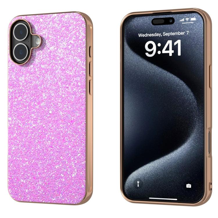 For iPhone 16 Plus Electroplating Frame Colorful Glitter Phone Case(Dark Pink) - iPhone 16 Plus Cases by buy2fix | Online Shopping UK | buy2fix