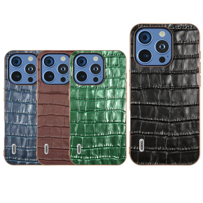 For iPhone 16 Pro Max ABEEL Electroplating Frame Crocodile Texture Genuine Leather Phone Case(Black) - iPhone 16 Pro Max Cases by buy2fix | Online Shopping UK | buy2fix