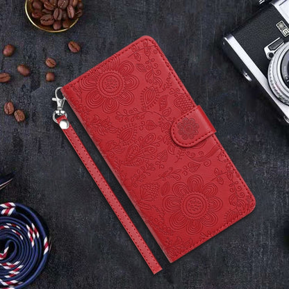 For iPhone 16 Pro Floral Embossed Pattern Leather Phone Case(Red) - iPhone 16 Pro Cases by buy2fix | Online Shopping UK | buy2fix