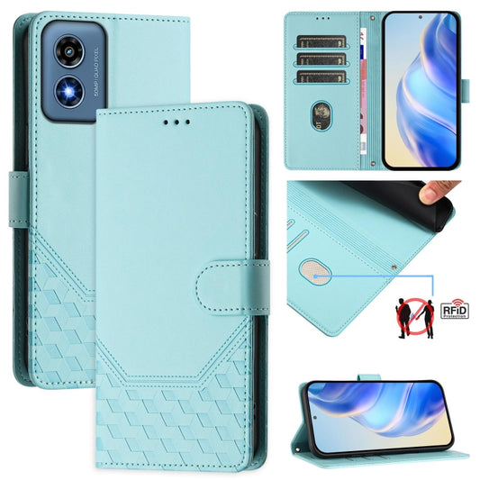 For Motorola Moto G Play 4G 2024 Oversea Honeycomb Embossing RFID Leather Phone Case(Mint Green) - Motorola Cases by buy2fix | Online Shopping UK | buy2fix