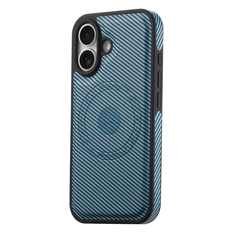 For iPhone 16 Plus Denior Carbon Fiber Texture Leather MagSafe Phone Case(Blue) - iPhone 16 Plus Cases by Denior | Online Shopping UK | buy2fix