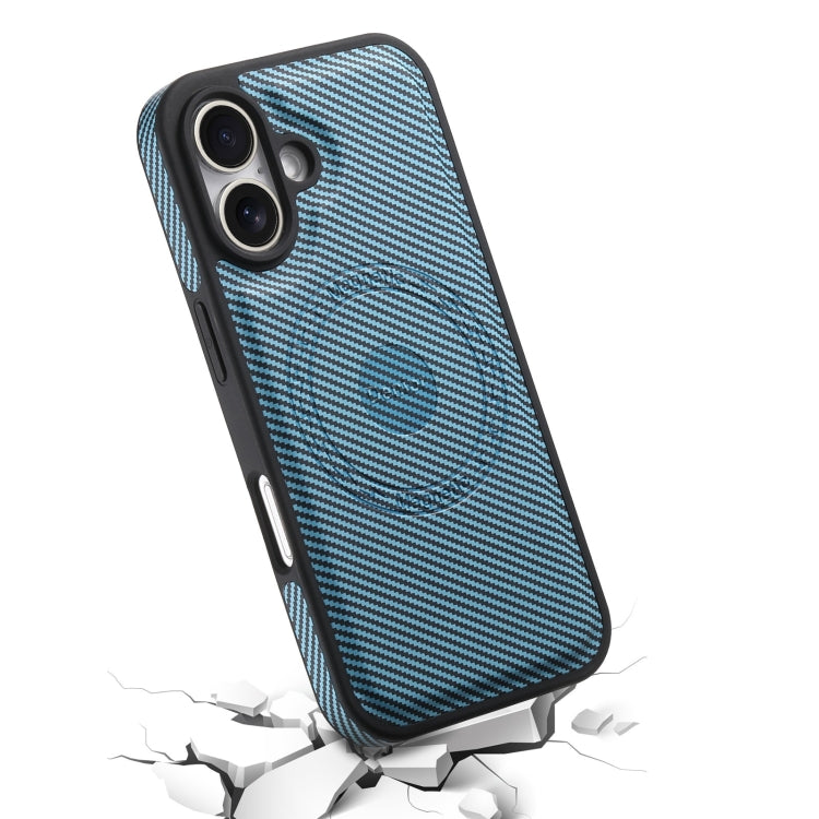 For iPhone 16 Plus Denior Carbon Fiber Texture Leather MagSafe Phone Case(Blue) - iPhone 16 Plus Cases by Denior | Online Shopping UK | buy2fix