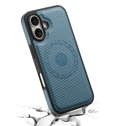 For iPhone 16 Plus Denior Carbon Fiber Texture Leather MagSafe Phone Case(Blue) - iPhone 16 Plus Cases by Denior | Online Shopping UK | buy2fix