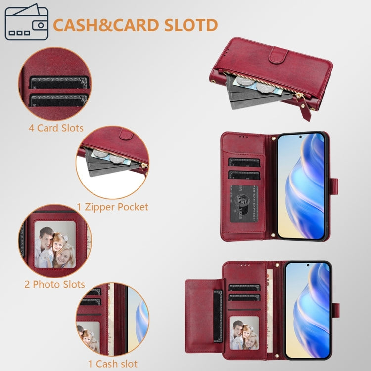 For iPhone SE 2024 Multi-Card Slots Zipper Wallet Leather Phone Case(Dark Red) - More iPhone Cases by buy2fix | Online Shopping UK | buy2fix