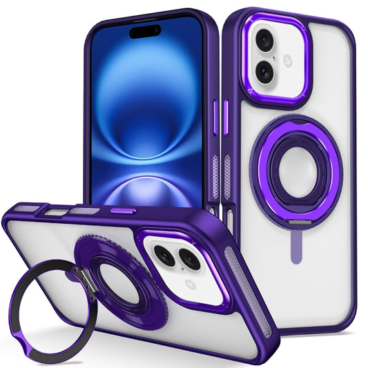 For iPhone 16 Skin Feel Transparent 360 Degree Rotating Silicone Ring Holder Phone Case(Purple) - iPhone 16 Cases by buy2fix | Online Shopping UK | buy2fix