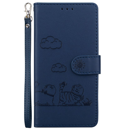 For iPhone 16 Plus Cute Cats RFID Leather Phone Case(Blue) - iPhone 16 Plus Cases by buy2fix | Online Shopping UK | buy2fix