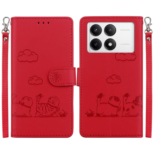 For Redmi K70 / K70 Pro Cute Cats RFID Leather Phone Case(Red) - K70 Cases by buy2fix | Online Shopping UK | buy2fix