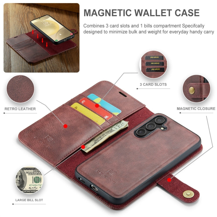 For Samsung Galaxy S24 FE 5G DG.MING Crazy Horse Texture Detachable Magnetic Leather Case(Red) - Galaxy S24 FE 5G Cases by DG.MING | Online Shopping UK | buy2fix