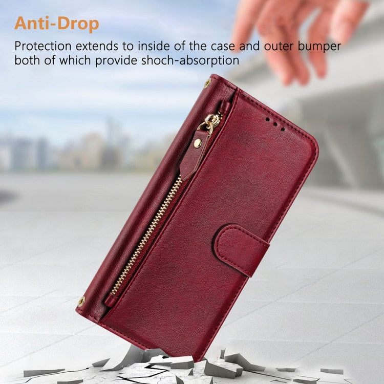 For OnePlus 12 Global Multi-Card Slots Zipper Wallet Leather Phone Case(Dark Red) - OnePlus Cases by buy2fix | Online Shopping UK | buy2fix