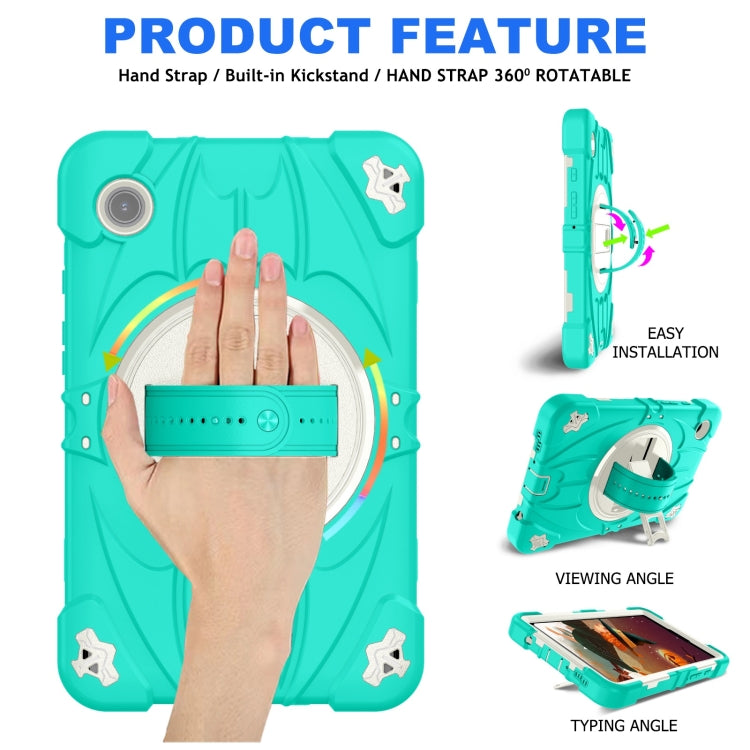 For Samsung Galaxy Tab A9 Bat Hand Grip Turntable Stand Tablet Case(Mint Green White) - Galaxy Tab A9 by buy2fix | Online Shopping UK | buy2fix