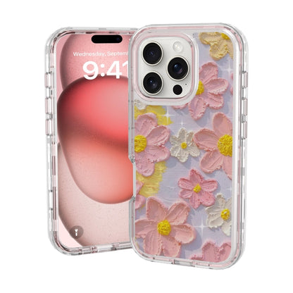 For iPhone 16 Pro Small Fresh Sticker PC + TPU Shockproof Phone Case(Pink Flower) - iPhone 16 Pro Cases by buy2fix | Online Shopping UK | buy2fix