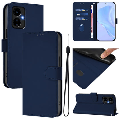 For Boost MobIle Celero 5G 2024 / 3 5G Skin Feel Solid Color Leather Phone Case with Lanyard(Navy Blue) - More Brand by buy2fix | Online Shopping UK | buy2fix