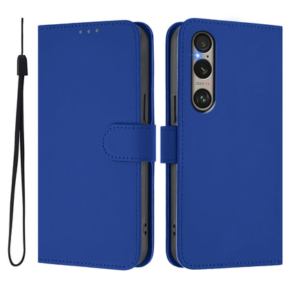 For Sony Xperia 1 VI 2024 Skin Feel Solid Color Leather Phone Case with Lanyard(Dark Blue) - Sony Cases by buy2fix | Online Shopping UK | buy2fix