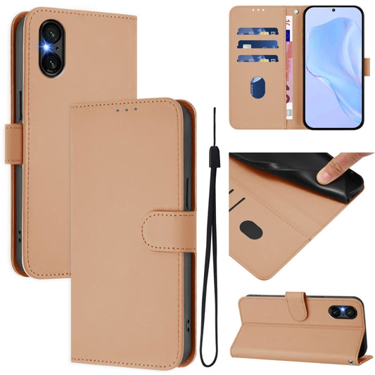 For Sony Xperia 5 VI 2024 Skin Feel Solid Color Leather Phone Case with Lanyard(Nude) - Sony Cases by buy2fix | Online Shopping UK | buy2fix