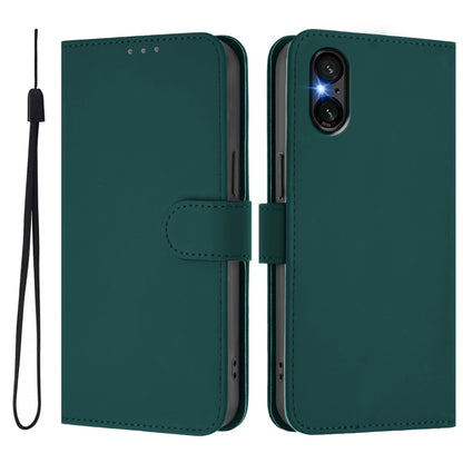 For Sony Xperia 5 VI 2024 Skin Feel Solid Color Leather Phone Case with Lanyard(Dark Green) - Sony Cases by buy2fix | Online Shopping UK | buy2fix